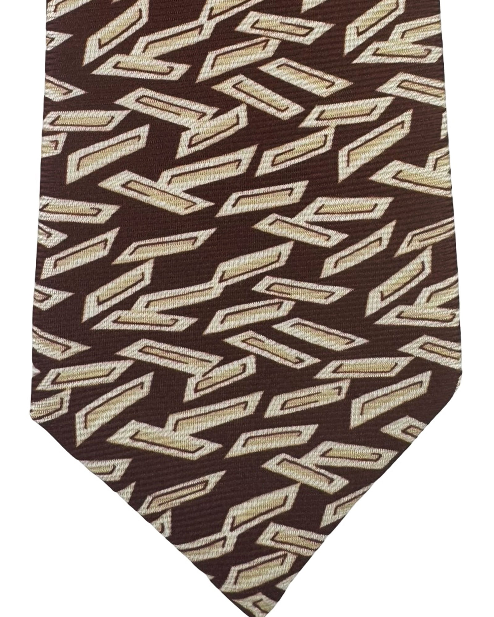 Kiton Sevenfold Tie Brown Geometric Design