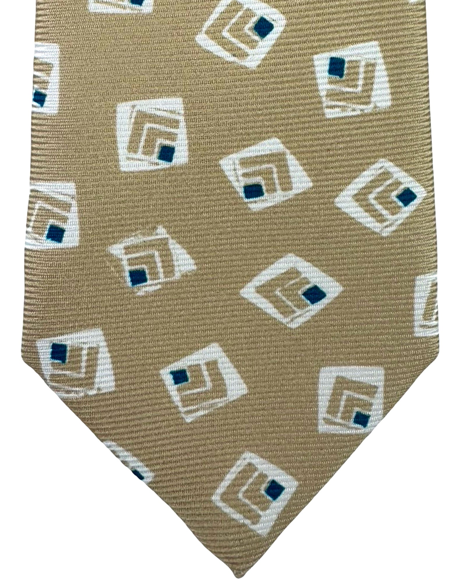 Kiton Sevenfold Tie Beige Geometric Design