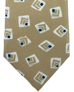 Kiton Sevenfold Tie Beige Geometric Design