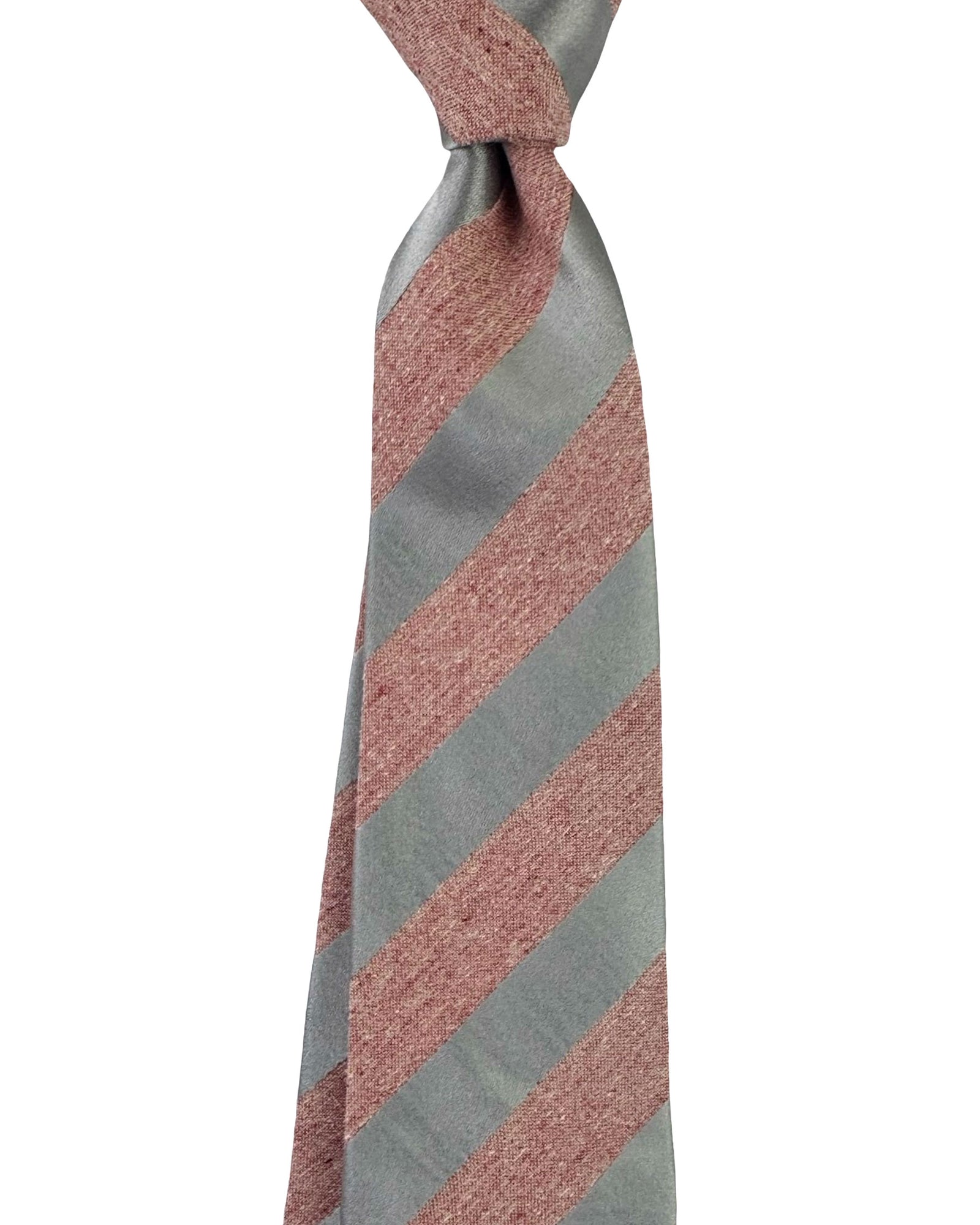 Kiton Tie Pink Gray Stripes - Cotton Silk Sevenfold Necktie