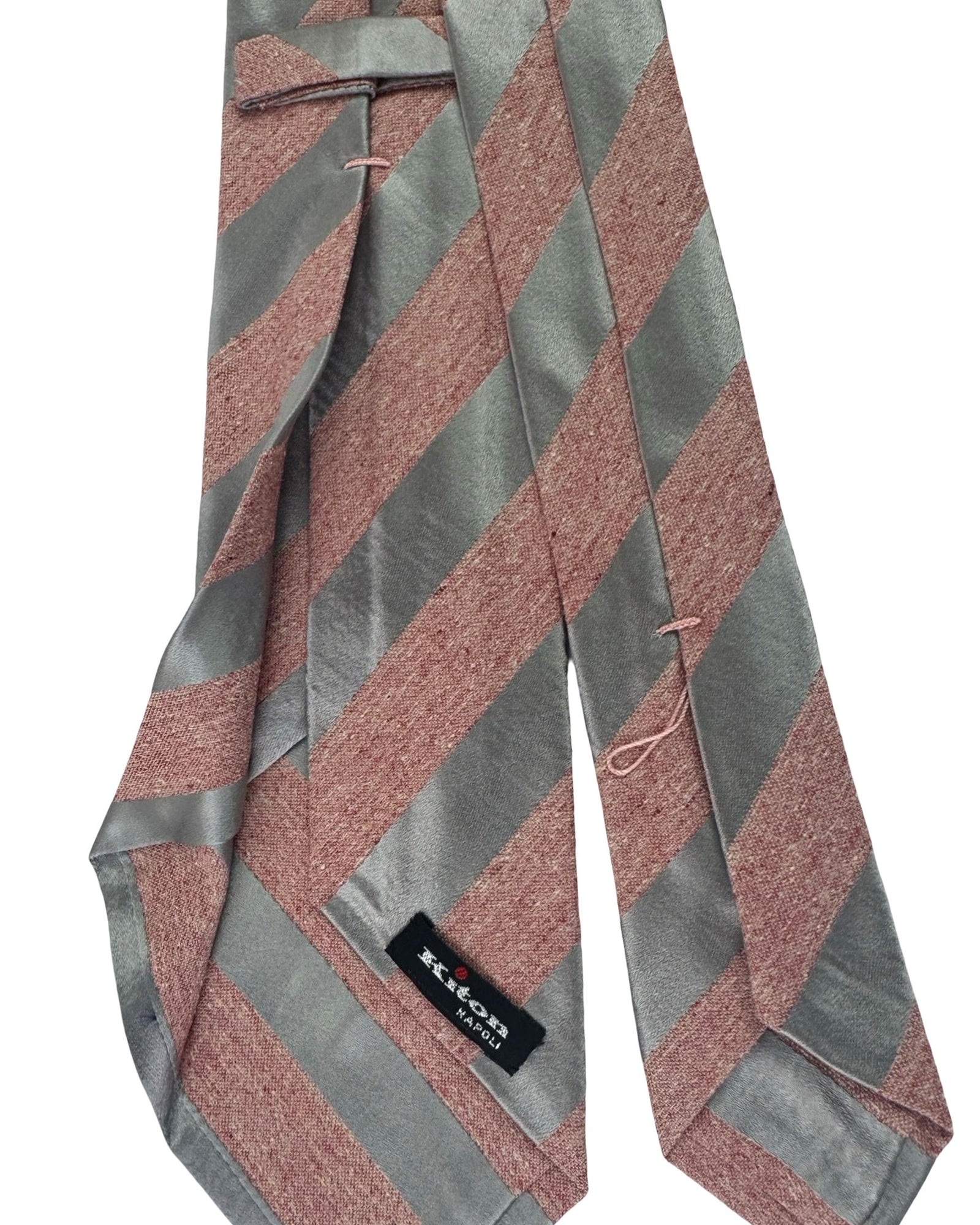 Kiton Tie Pink Gray Stripes - Cotton Silk Sevenfold Necktie SALE