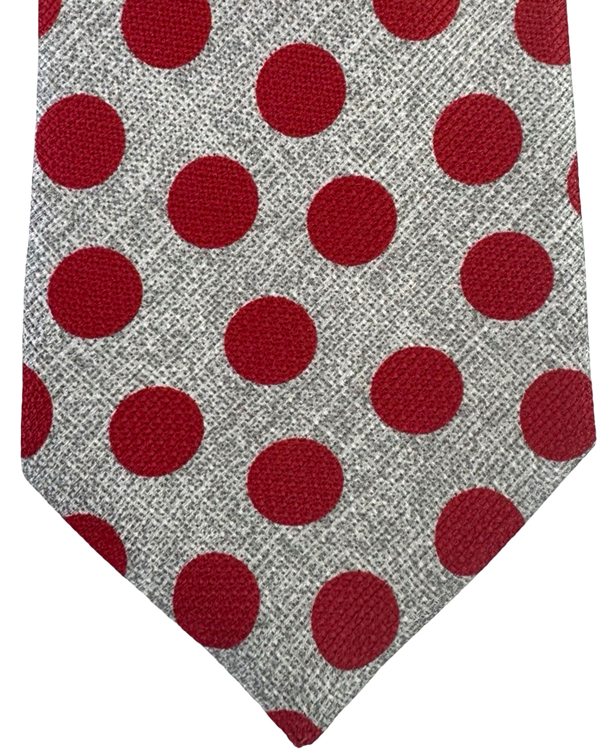 Kiton Sevenfold Tie Gray Red Large Polka Dots
