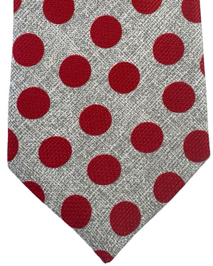 Kiton Sevenfold Tie Gray Red Large Polka Dots
