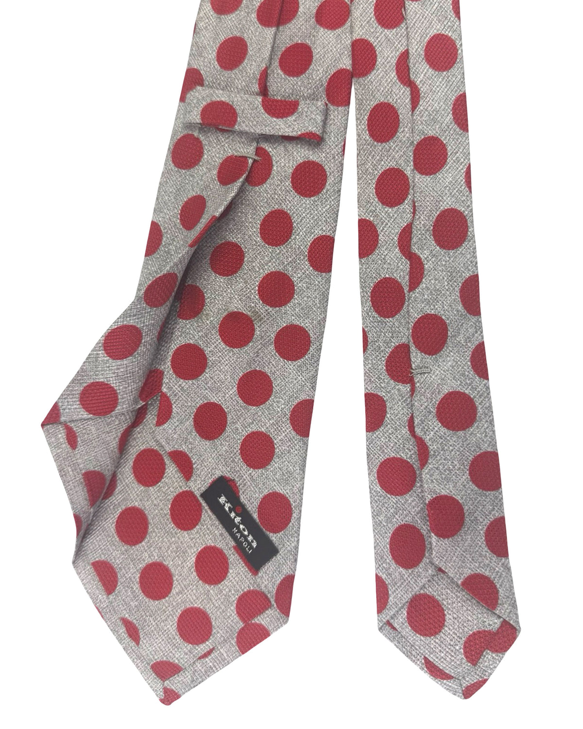 Kiton Sevenfold Tie Gray Red Large Polka Dots