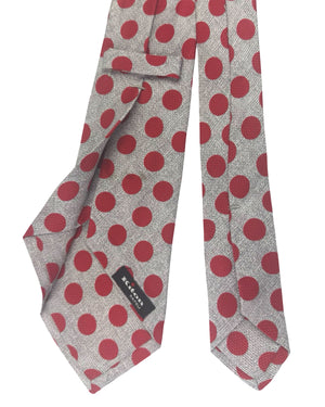 Kiton Sevenfold Tie Gray Red Large Polka Dots