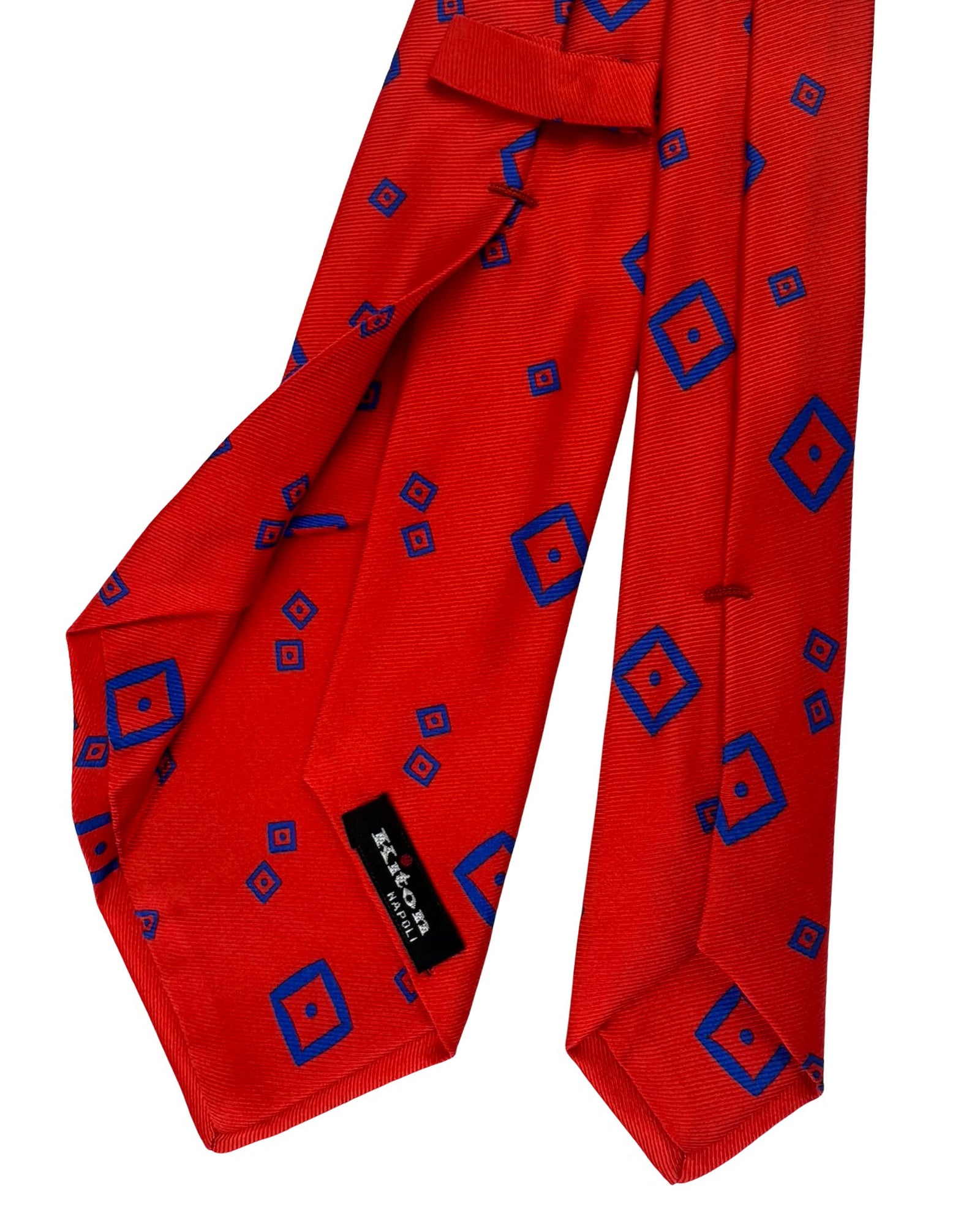 Kiton Tie Bright Red Royal Blue Geometric - Sevenfold Necktie