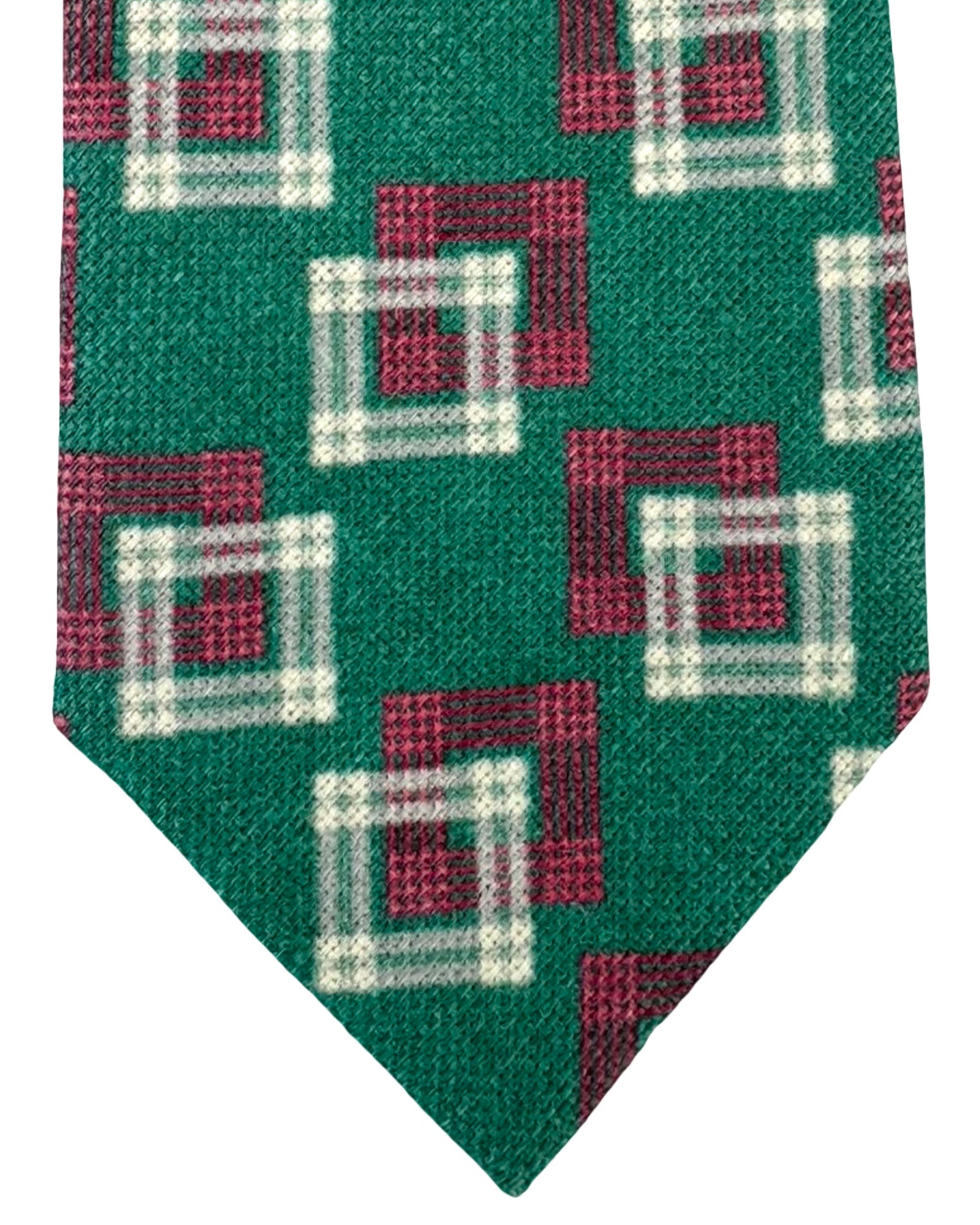 Kiton Sevenfold Tie Green Pink Squares - Wool