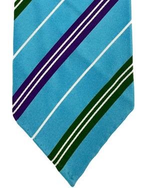 Kiton Unlined Tie Aqua Stripes - Sevenfold