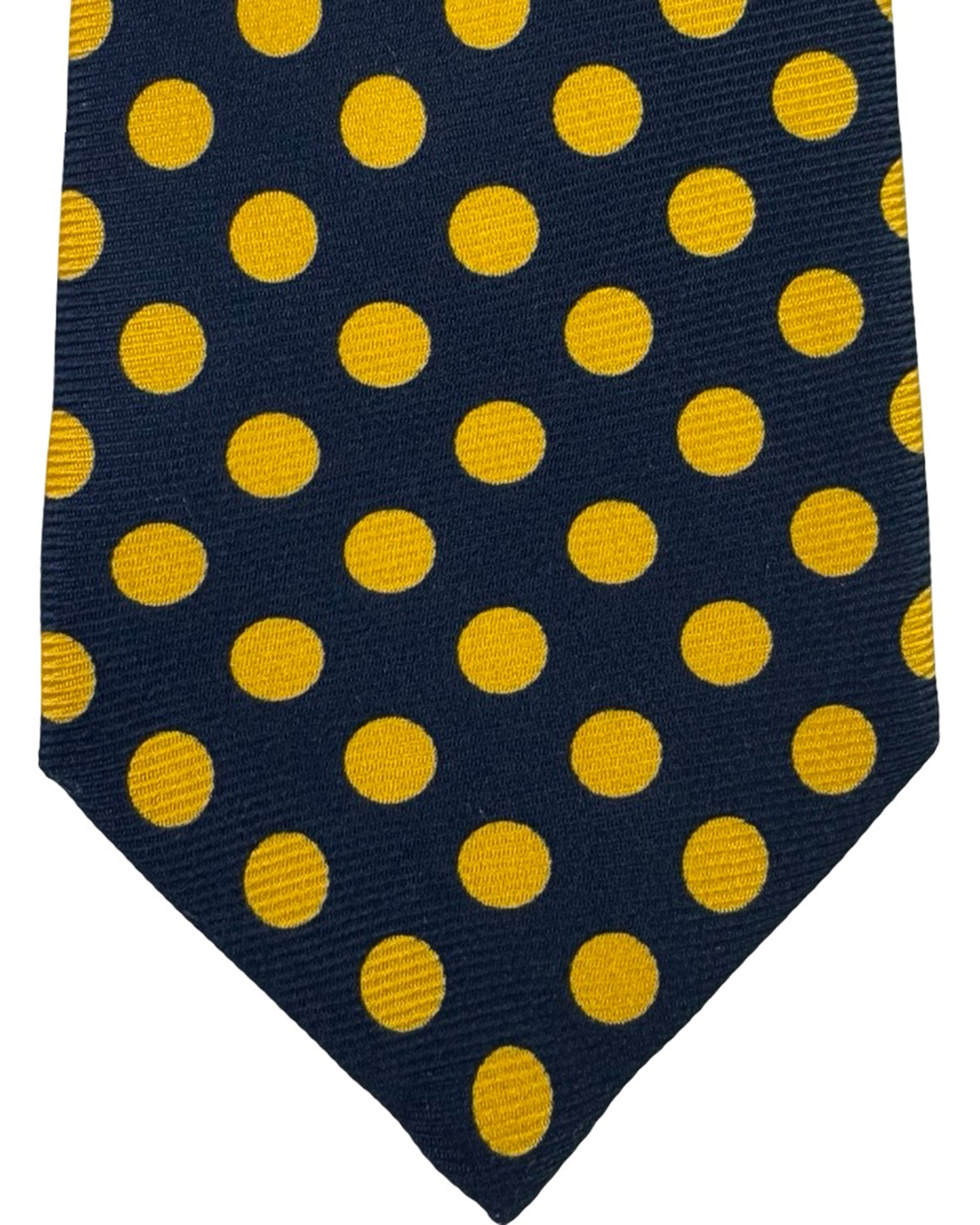 Kiton Sevenfold Tie Dark Blue Orange Polka Dots