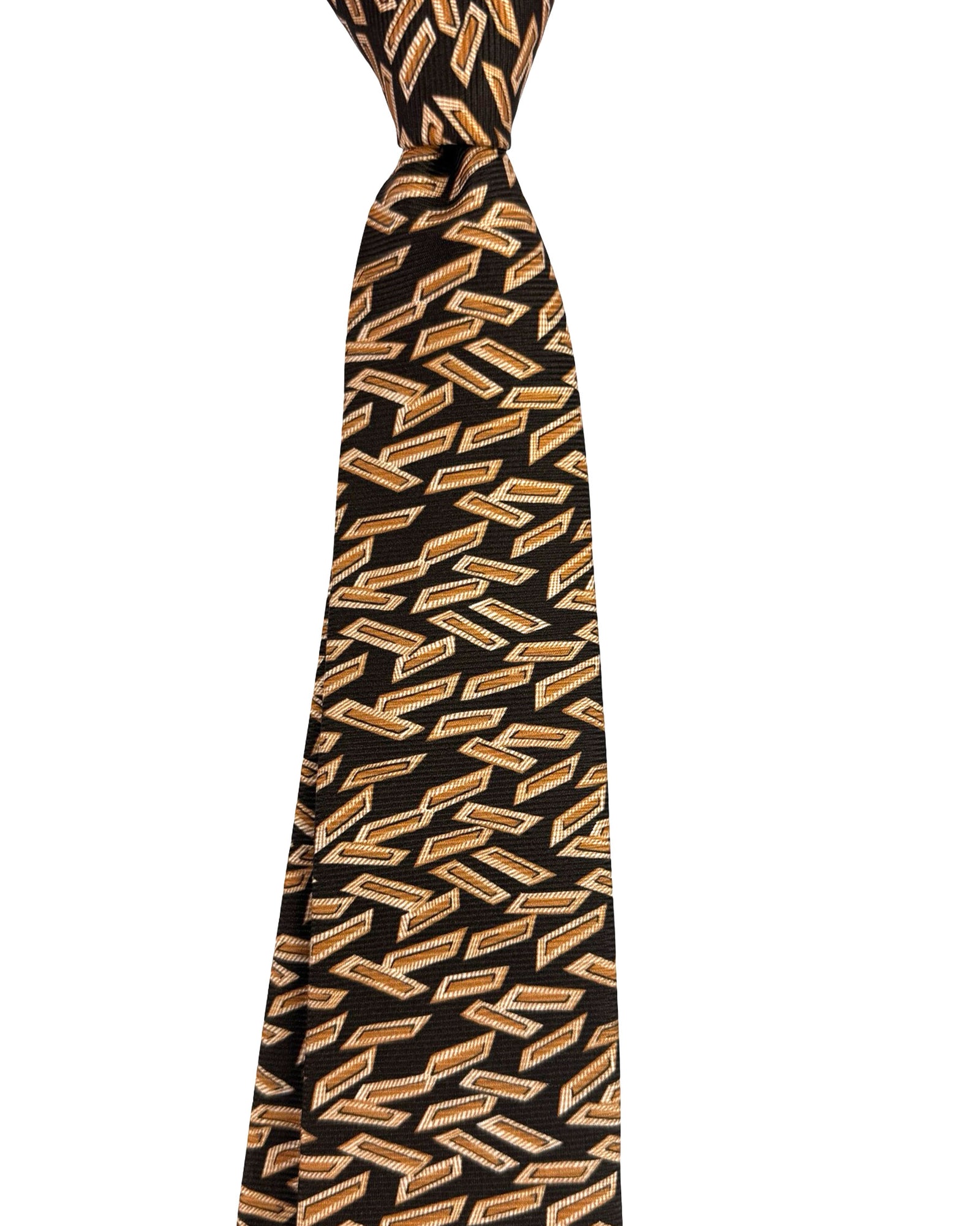 Kiton Silk Tie Brown Beige Geometric Print