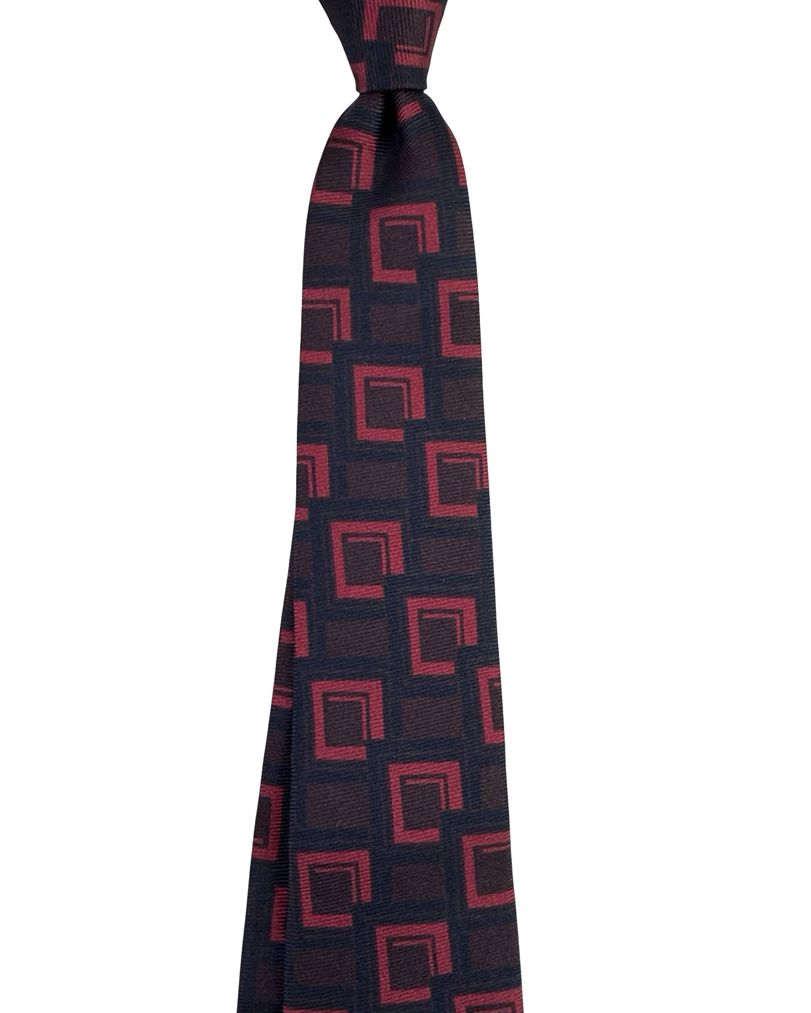 Kiton Silk Tie Brown Maroon Geometric Squares