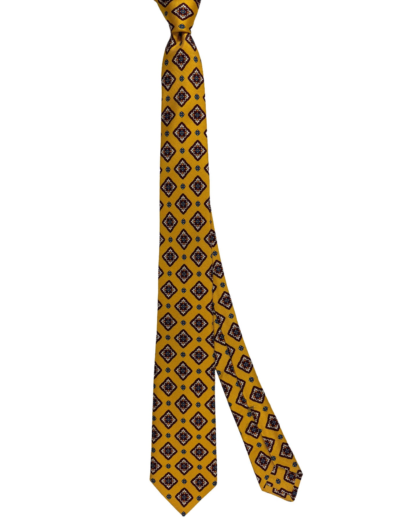 Kiton Tie Mustard Medallion Design - Sevenfold Necktie