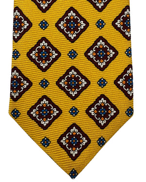 Kiton Tie Mustard Medallion Design - Sevenfold Necktie