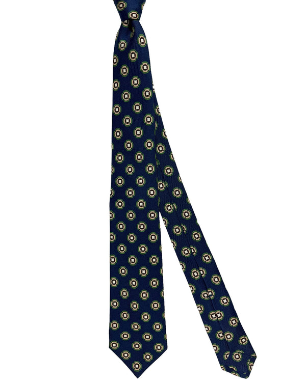 Kiton Tie Navy Medallion Design - Sevenfold Necktie SALE