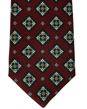 Kiton Tie Maroon Navy Medallion - Narrow Sevenfold Necktie SALE