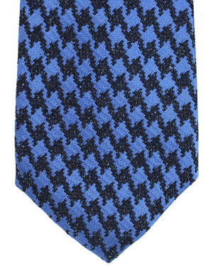 Kiton Silk Wool Tie Midnight Blue Houndstooth Design - Sevenfold Necktie