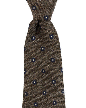Kiton Silk Wool Tie Gray Taupe Mini Flowers Design - Sevenfold Necktie SALE