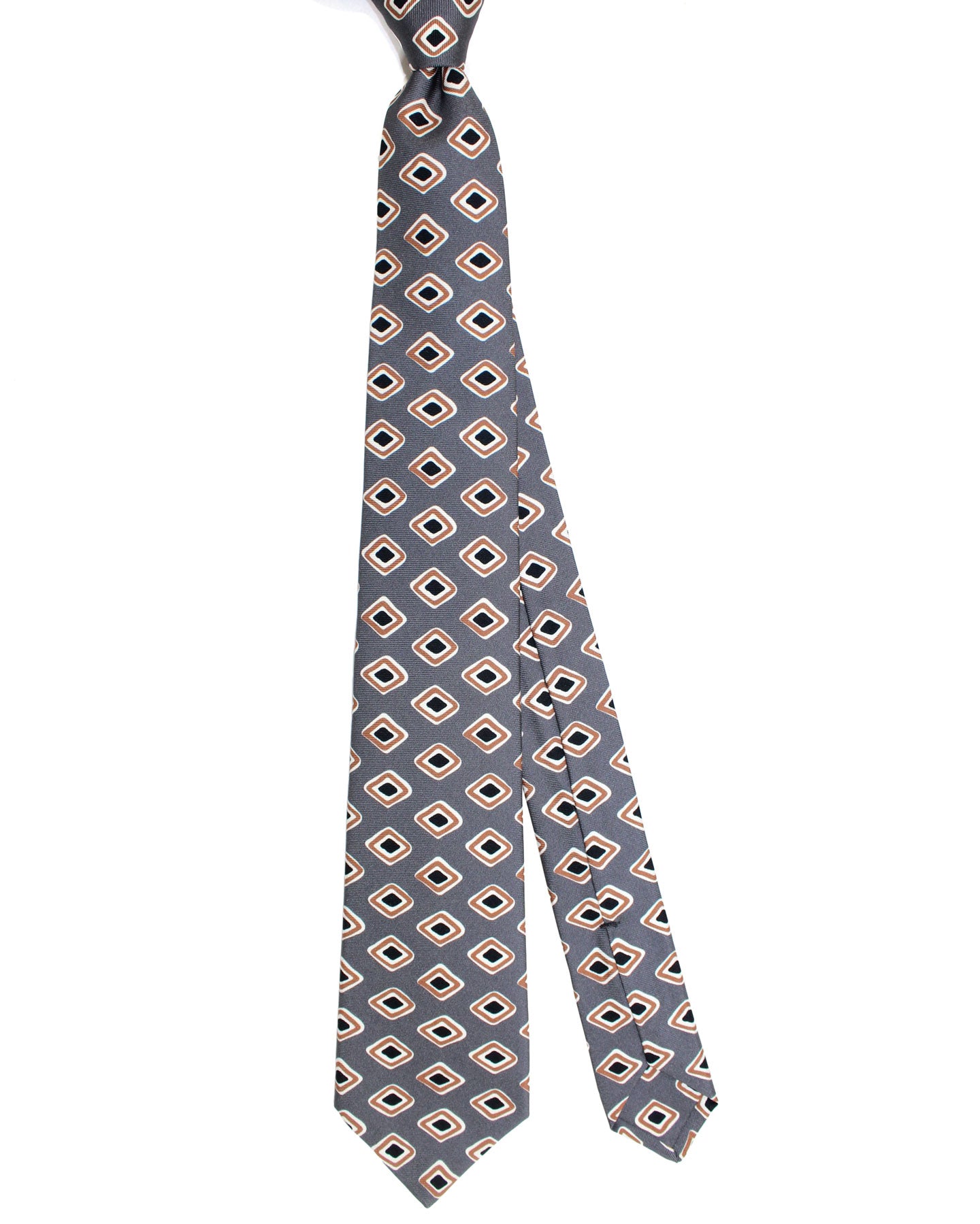 Kiton Silk Tie Gray Brown Design - Sevenfold Necktie