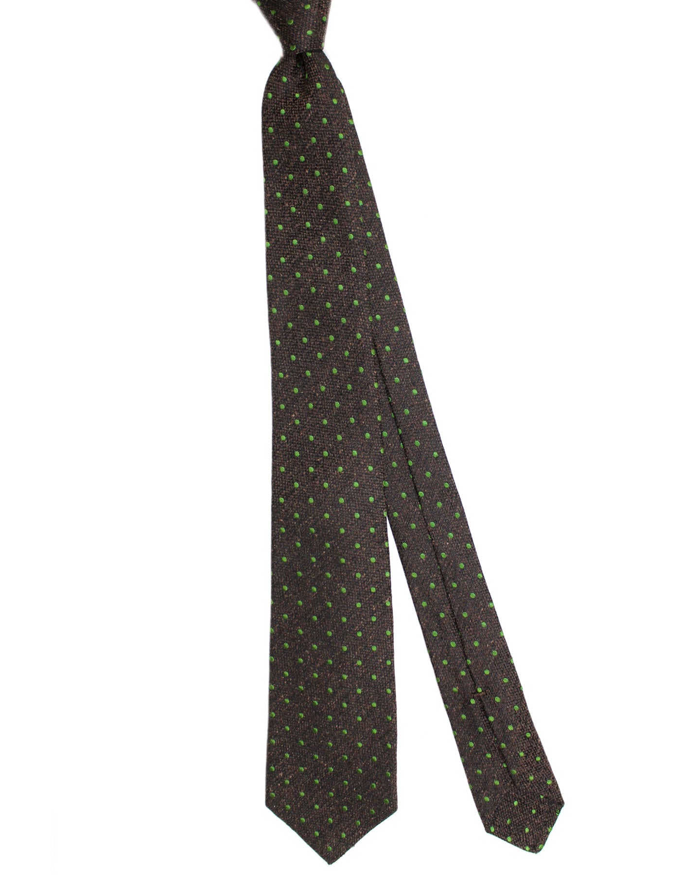 Kiton Silk Wool Tie Brown Green Dots Design - Sevenfold Necktie