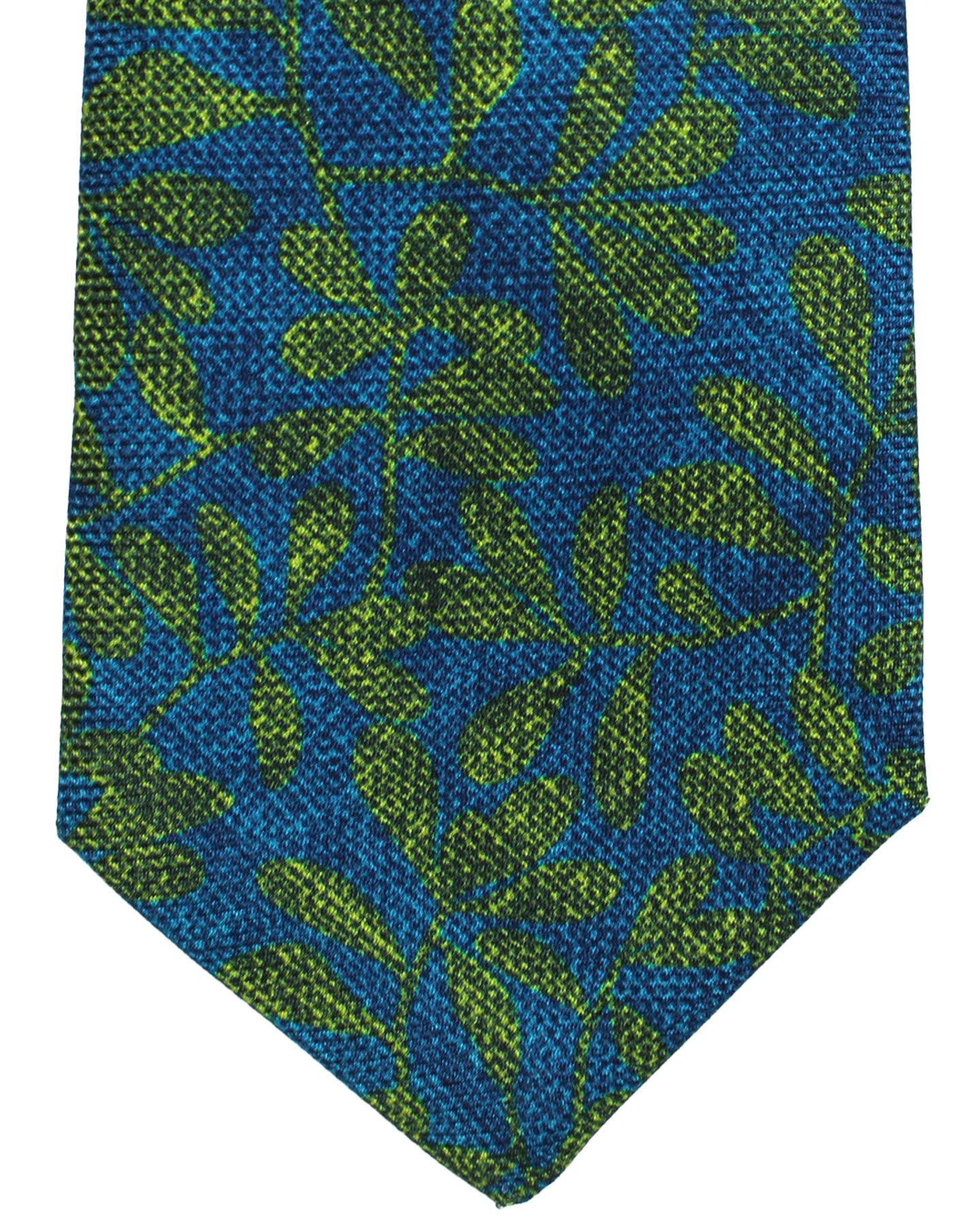 Kiton Silk Tie Aqua Blue Green Floral Design - Sevenfold Necktie