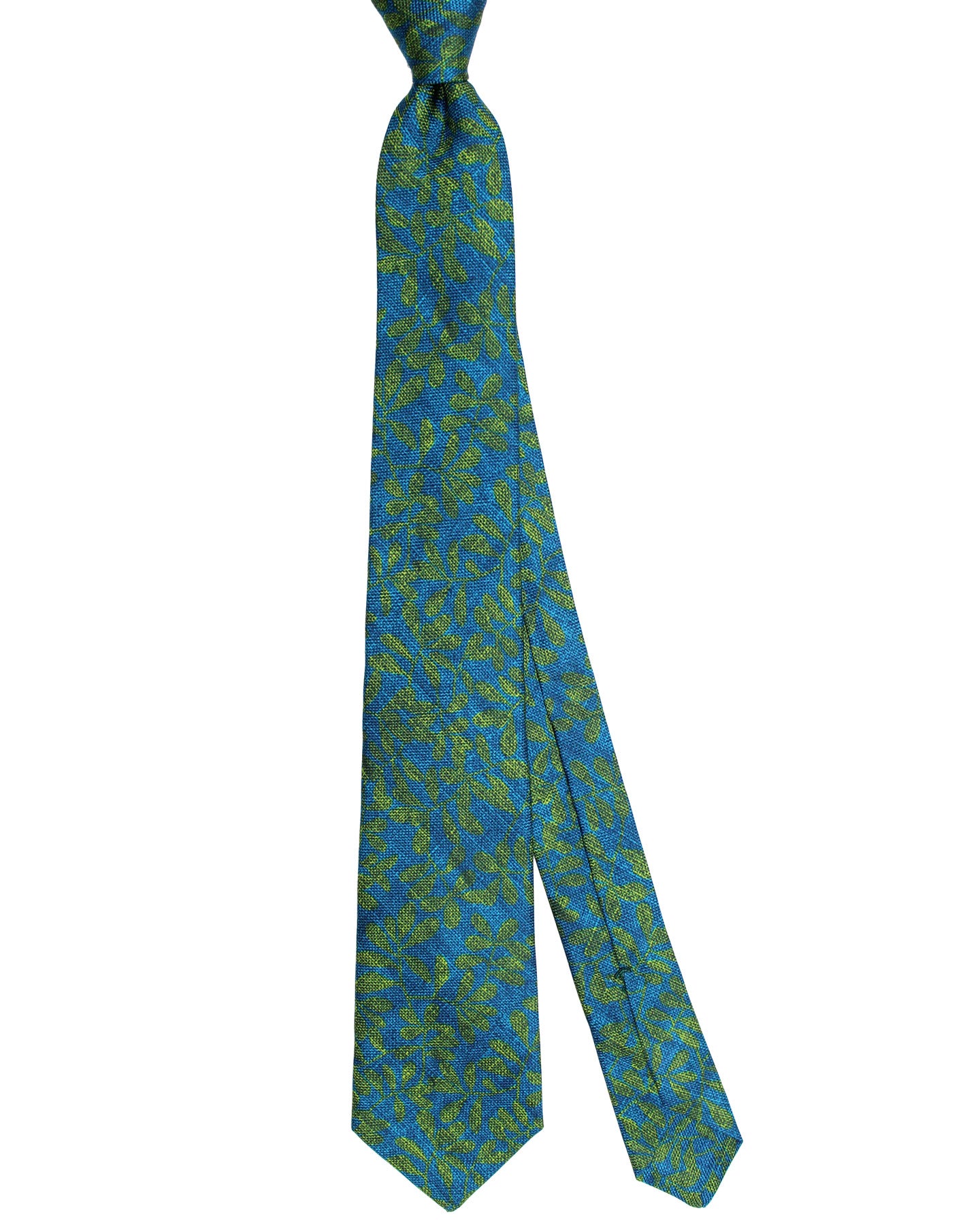 Kiton Silk Tie Aqua Blue Green Floral Design - Sevenfold Necktie