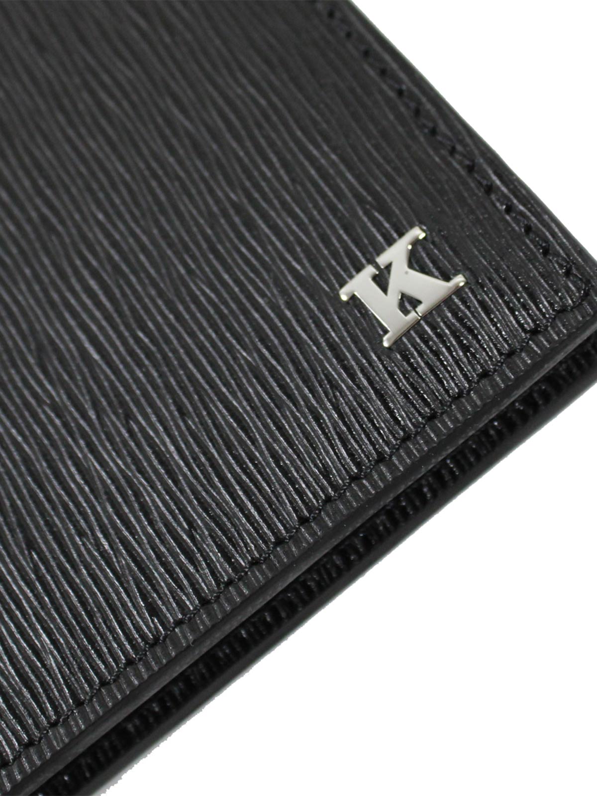 Kiton Wallet - Black Grain Leather Men Wallet