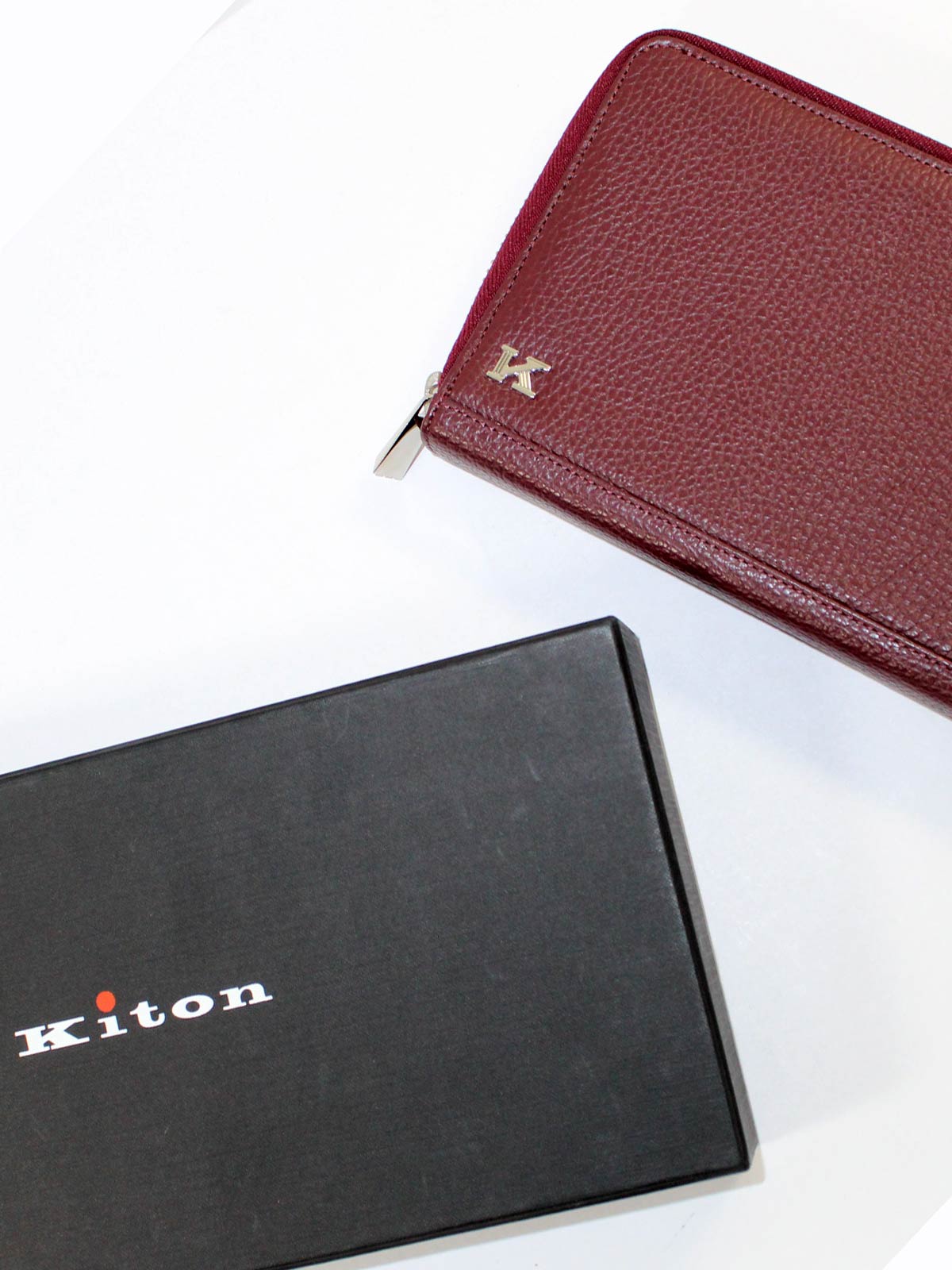 Kiton Men Wallet - Large Bordeaux Grain Leather Zip Wallet Final Sale