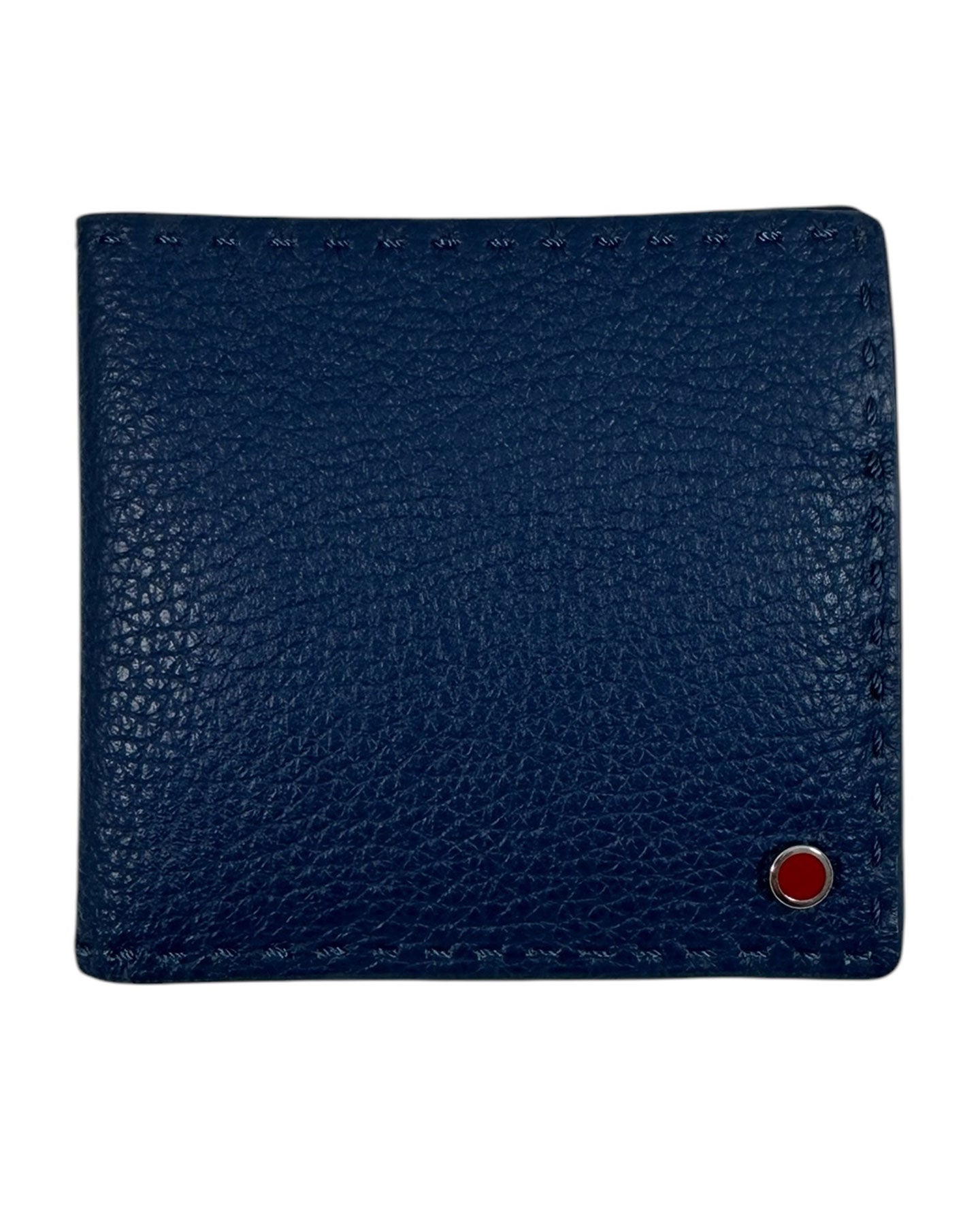 Kiton Wallet - Dark Blue Grain Leather Men Wallet Bifold