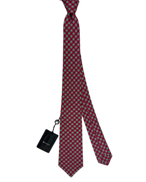 Kiton Sevenfold Tie Red And Emerald Diamond Medallion Pattern