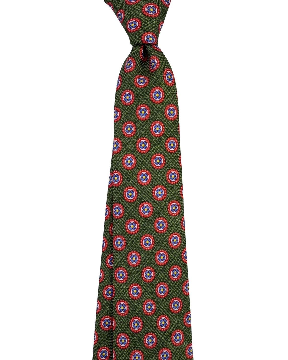 Kiton Sevenfold Tie Forest Green And Red Floral Medallion Pattern