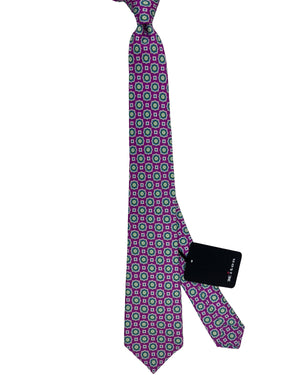Kiton Sevenfold Tie Purple And Green Geometric Medallion Pattern