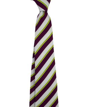 Kiton Sevenfold Tie Burgundy, White And Lime Stripe
