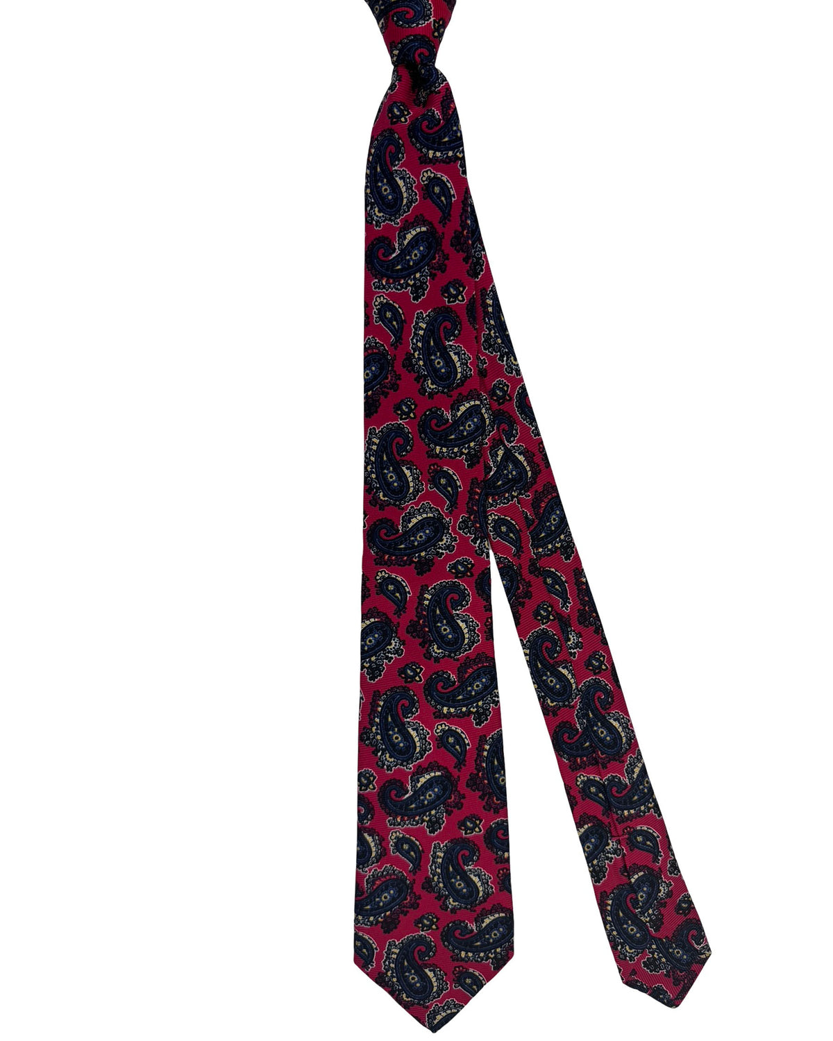 Kiton Sevenfold Tie Red And Navy Paisley Pattern