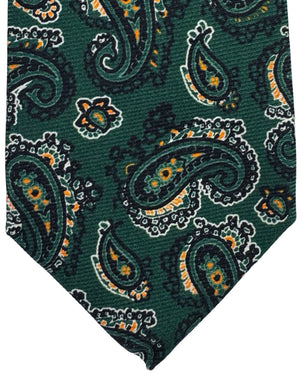 Kiton Sevenfold Tie Dark Green And Gold Paisley Pattern