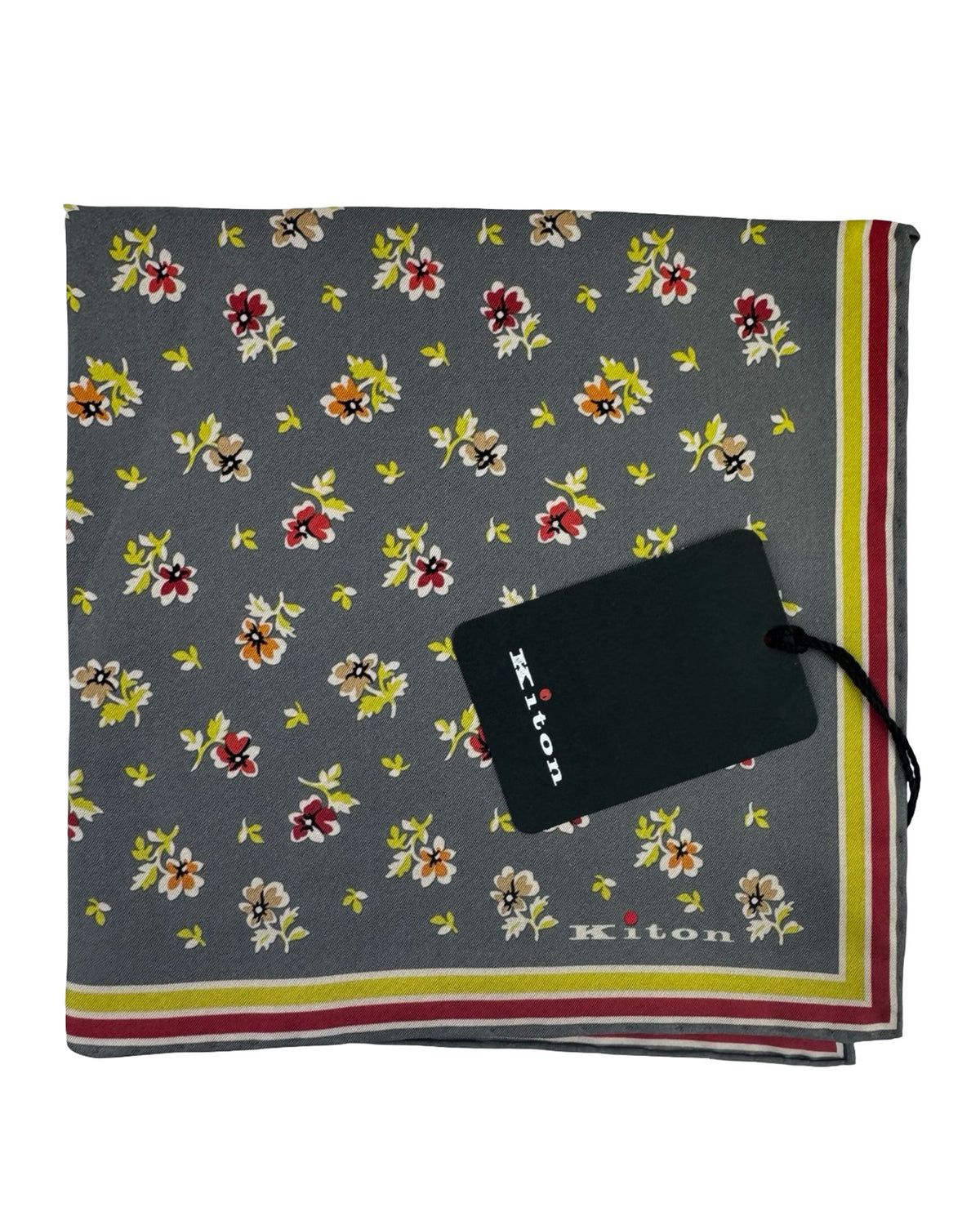 Kiton Silk Pocket Square Gray Floral