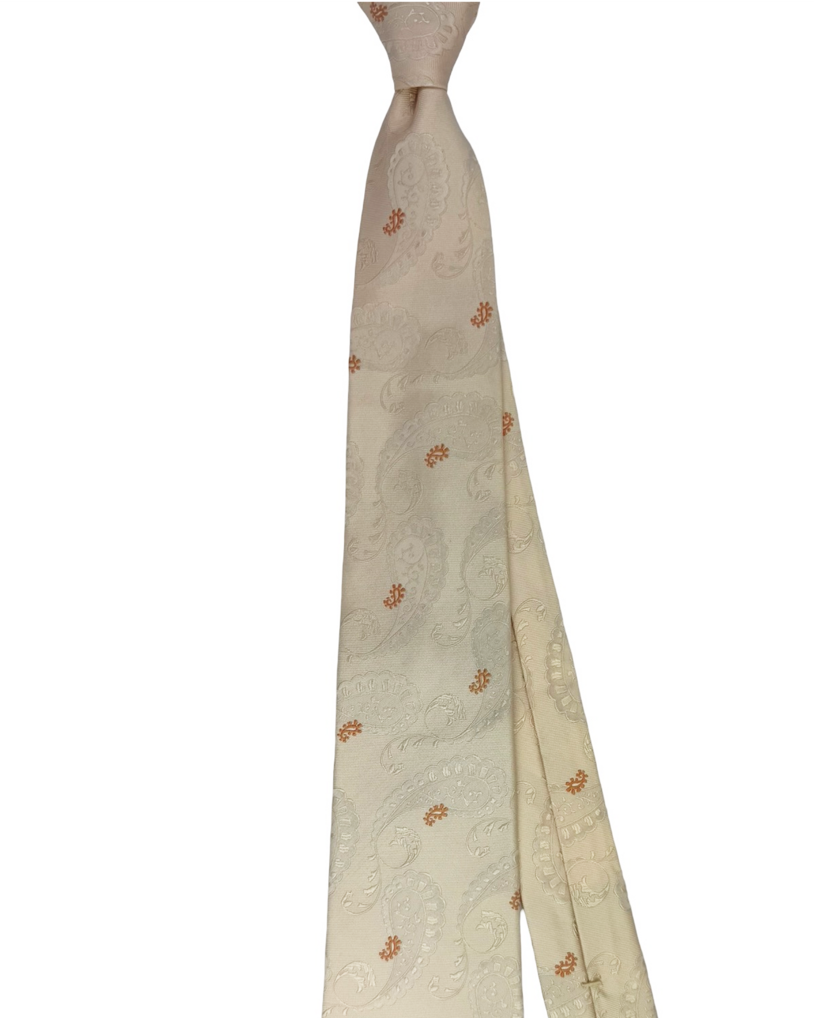 Kiton Sevenfold Silk Tie White Beige Orange Paisley Design