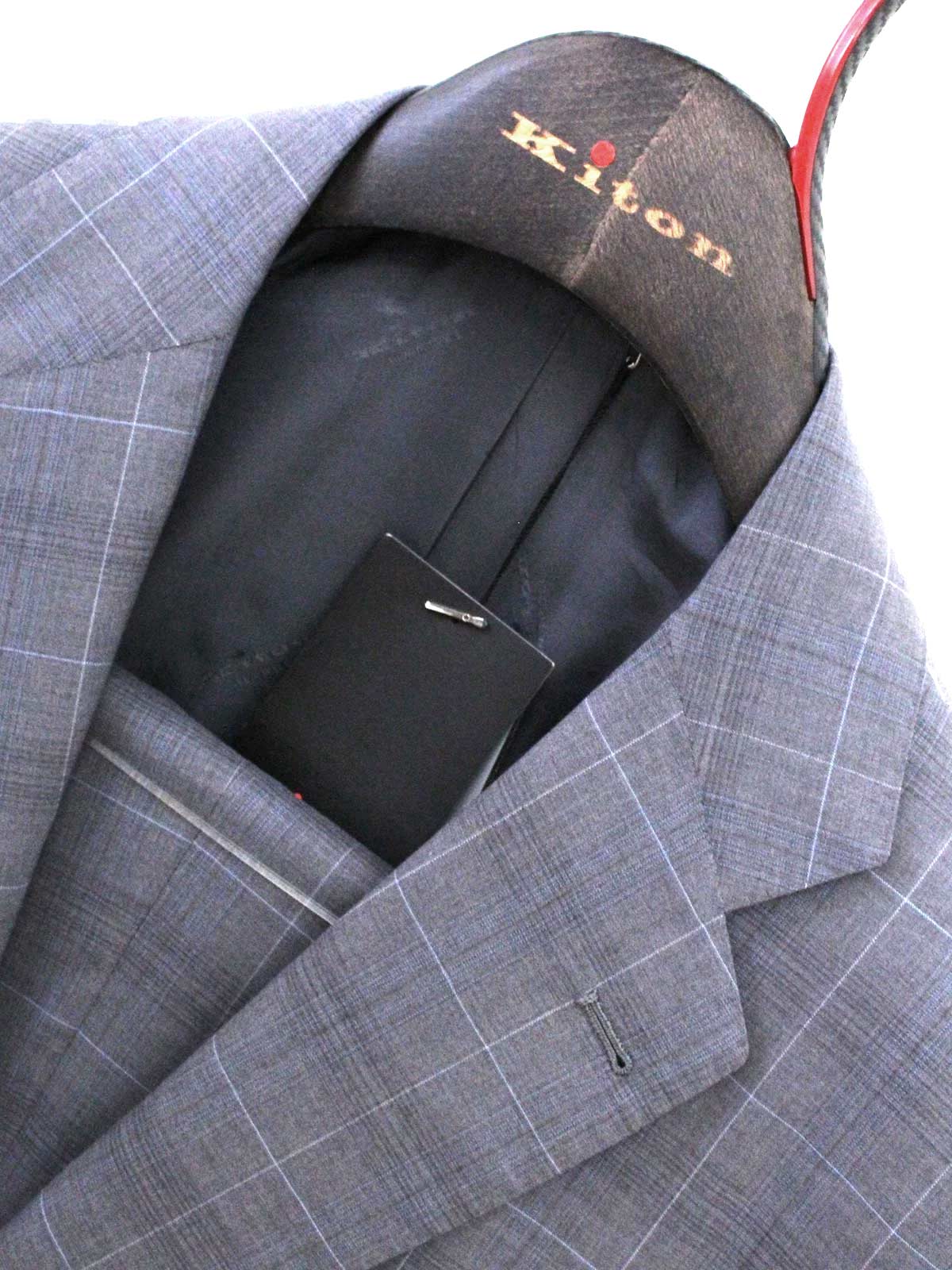 Kiton Men Suit Gray Windowpane 14 Micron 180's Wool EUR 48 - US 38