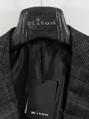 Kiton Cashmere Sport Coat Gray Black Blue Check Plaid Blazer EUR 50 - US 40 C SALE
