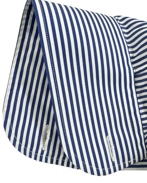 Lardini Dress Shirt White Navy Stripes French Cuffs 45 - 18
