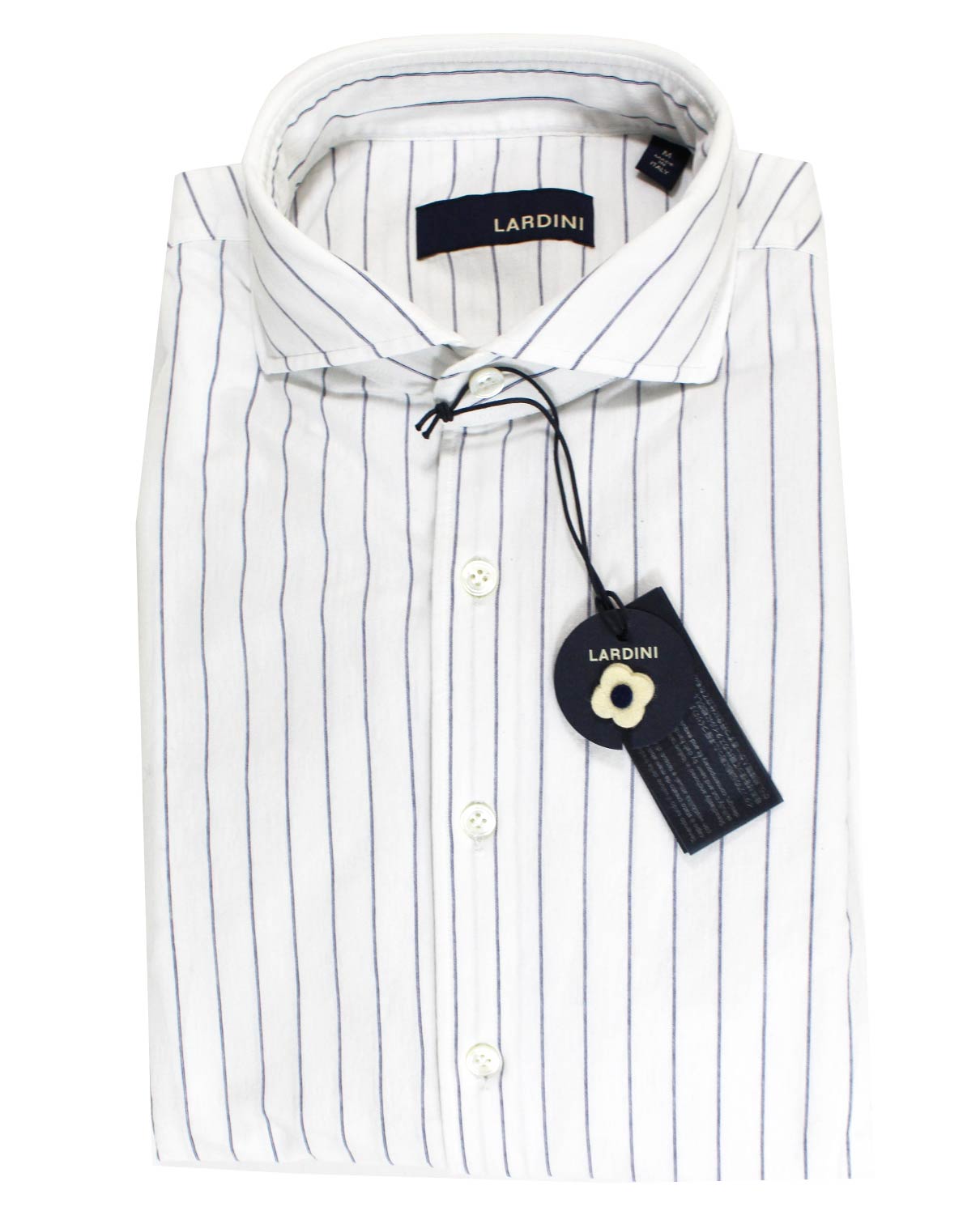 Lardini Shirt White Navy Stripes 