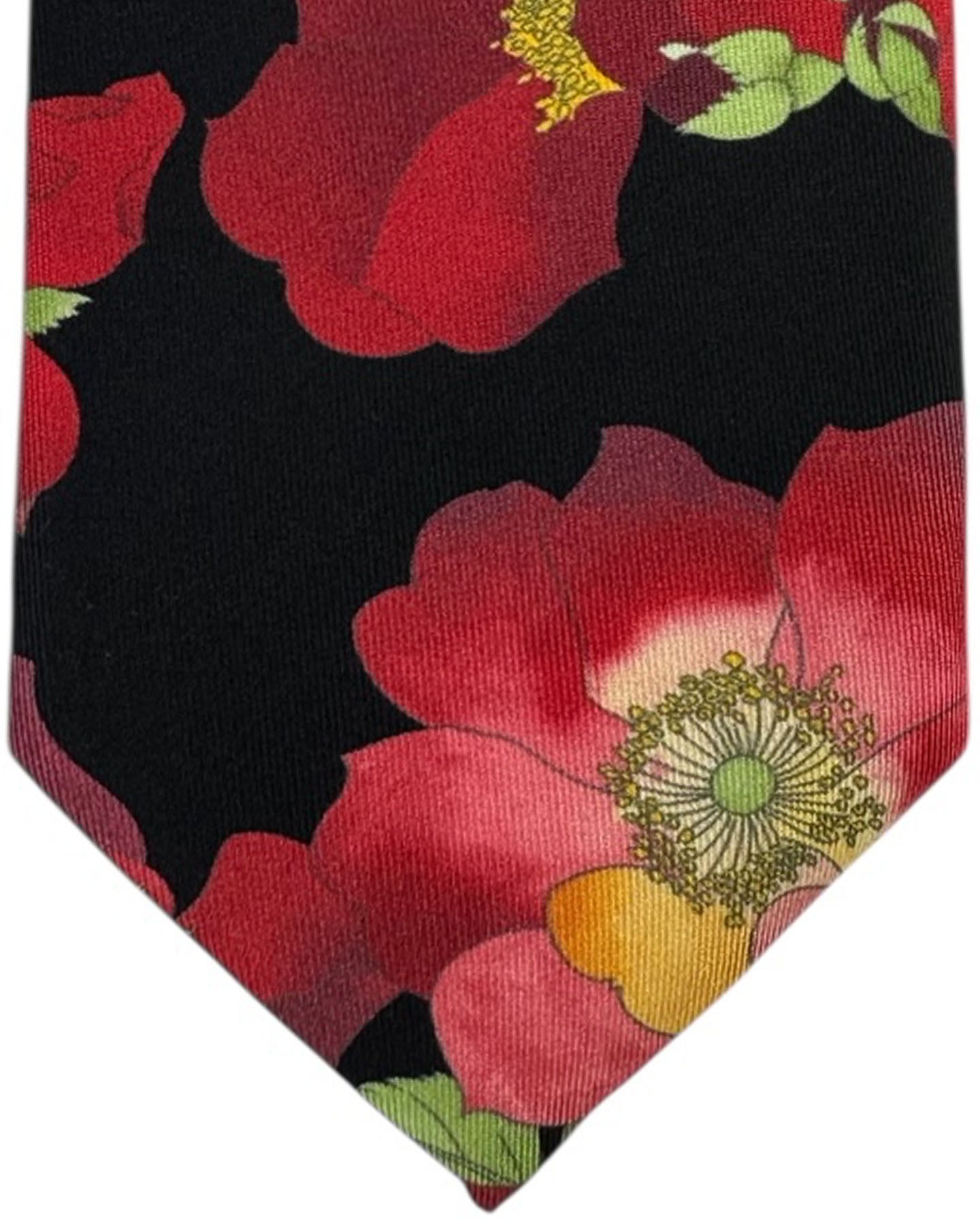 Leonard Paris Silk Tie Black Bold Poppy Floral