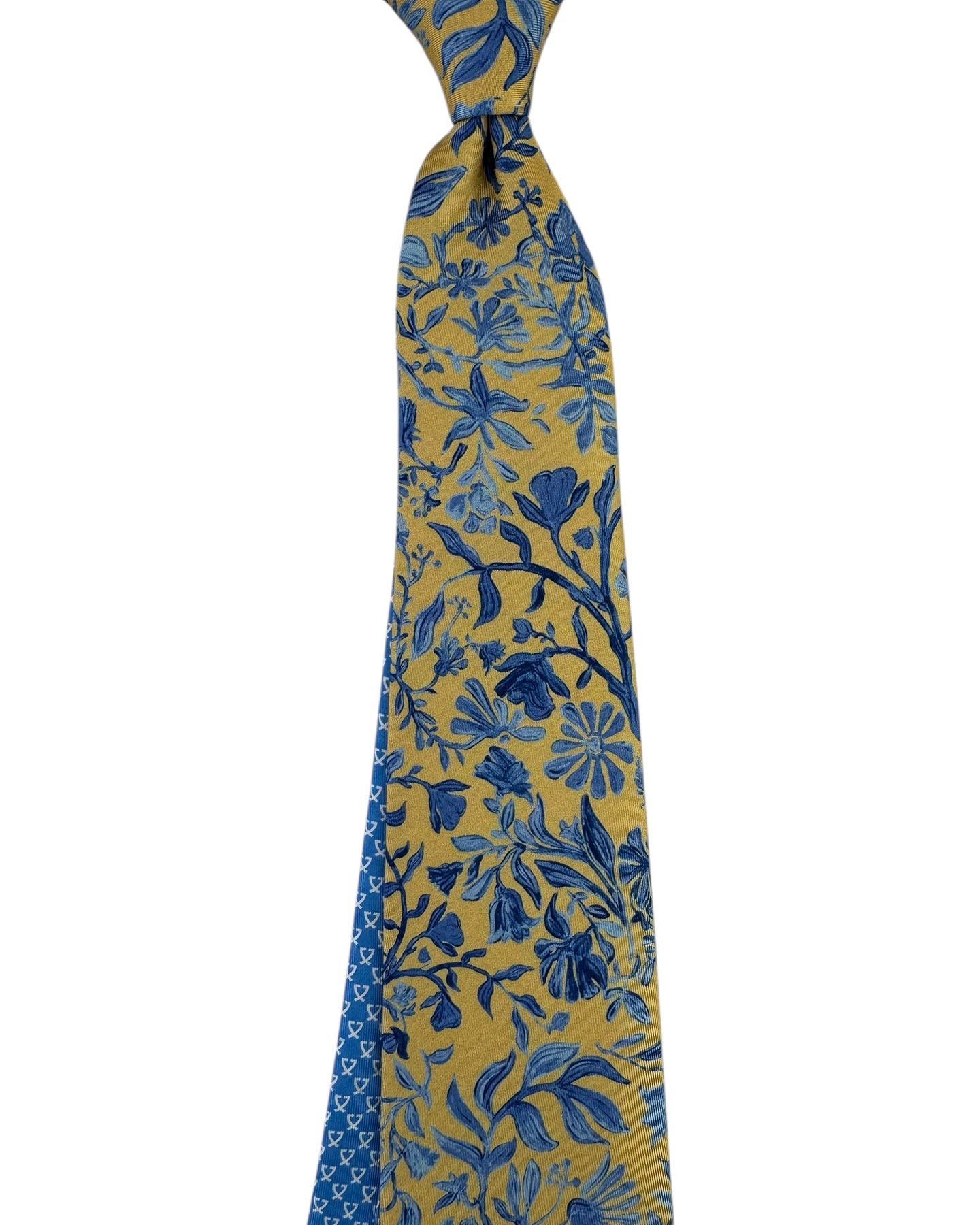 Leonard Paris Silk Tie Mustard Yellow Blue Floral Botanical