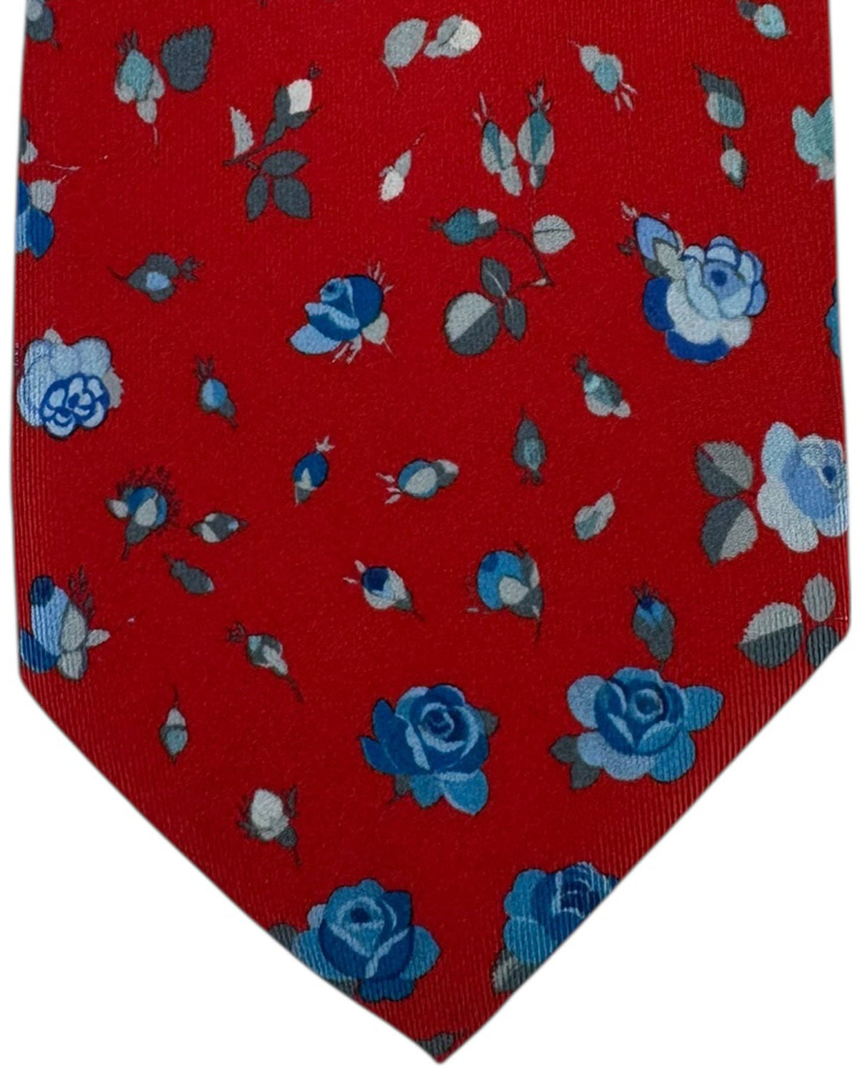 Leonard Paris Silk Tie Red Blue Rose Scatter Pattern