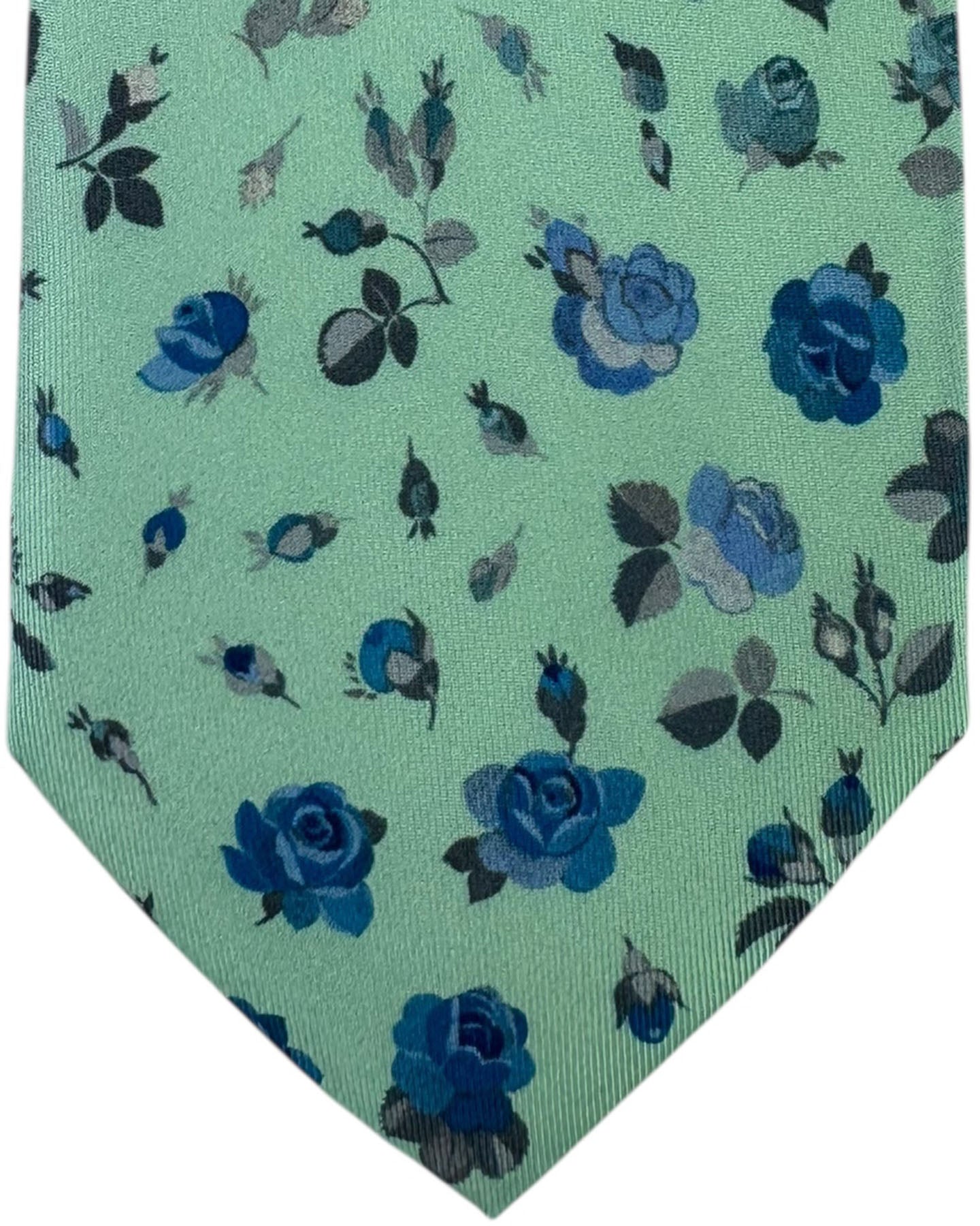 Leonard Paris Silk Tie Mint Green Blue Rose Garden