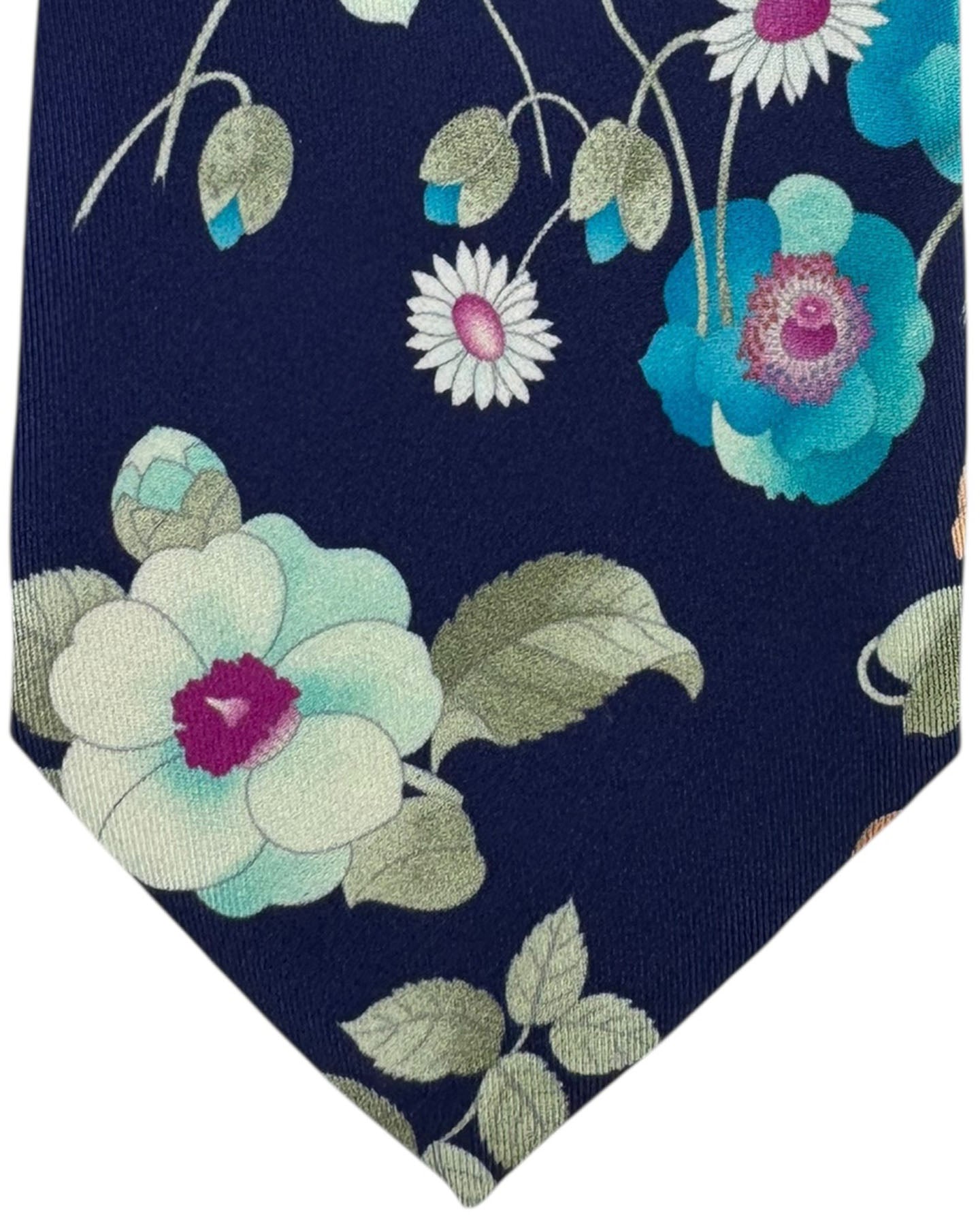 Leonard Paris Silk Tie Navy Garden Floral with Turquoise Blooms