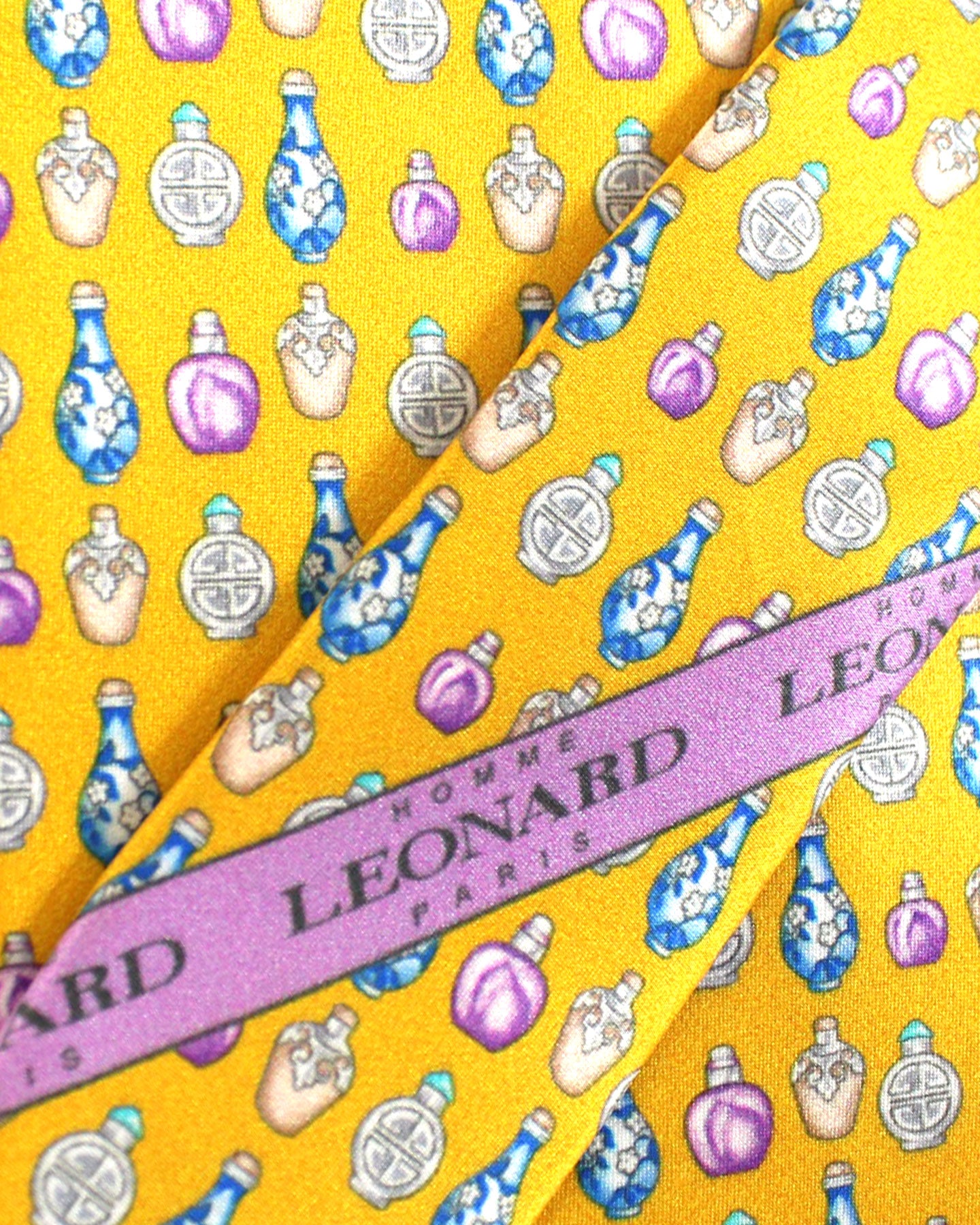 Leonard Paris Tie Orange Gold Bottles Novelty - Luxury Italian Necktie
