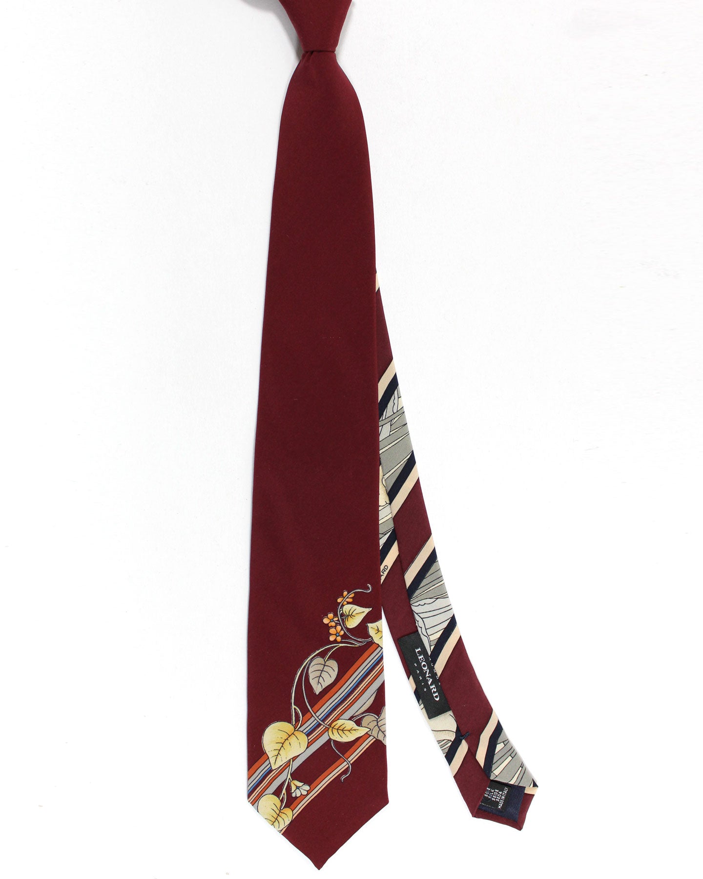 Leonard Tie Maroon Gray Floral Stripes - Vintage Collection