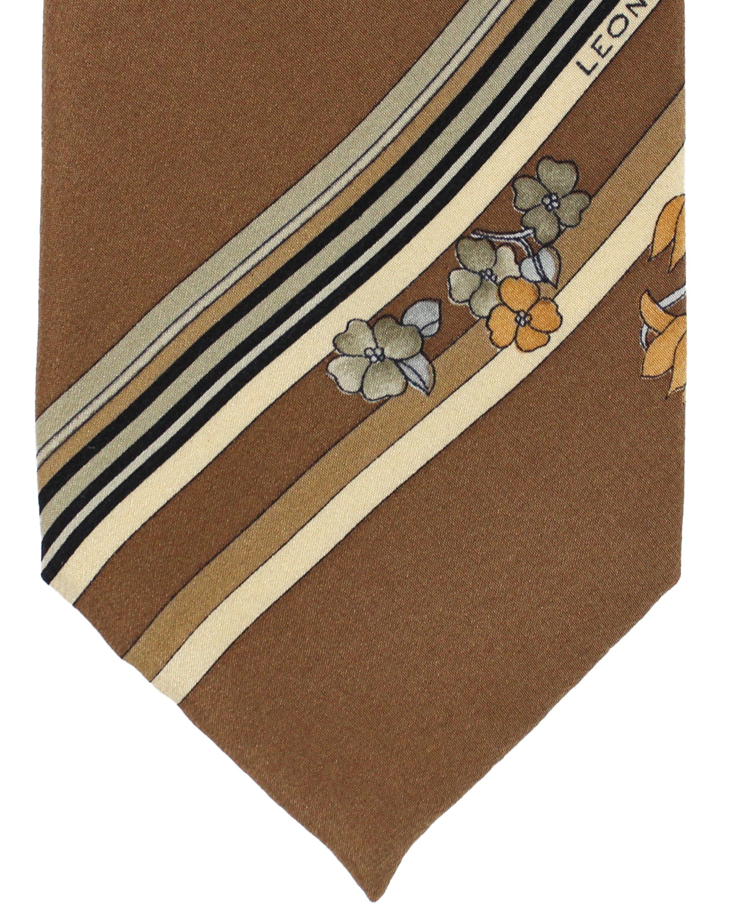 Leonard Tie Mocha Brown Floral Stripes - Vintage Collection