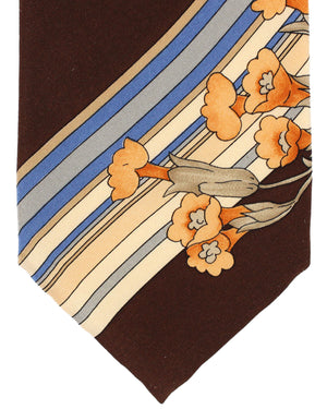 Leonard Tie Brown Slate Blue Floral Stripes - Vintage Collec