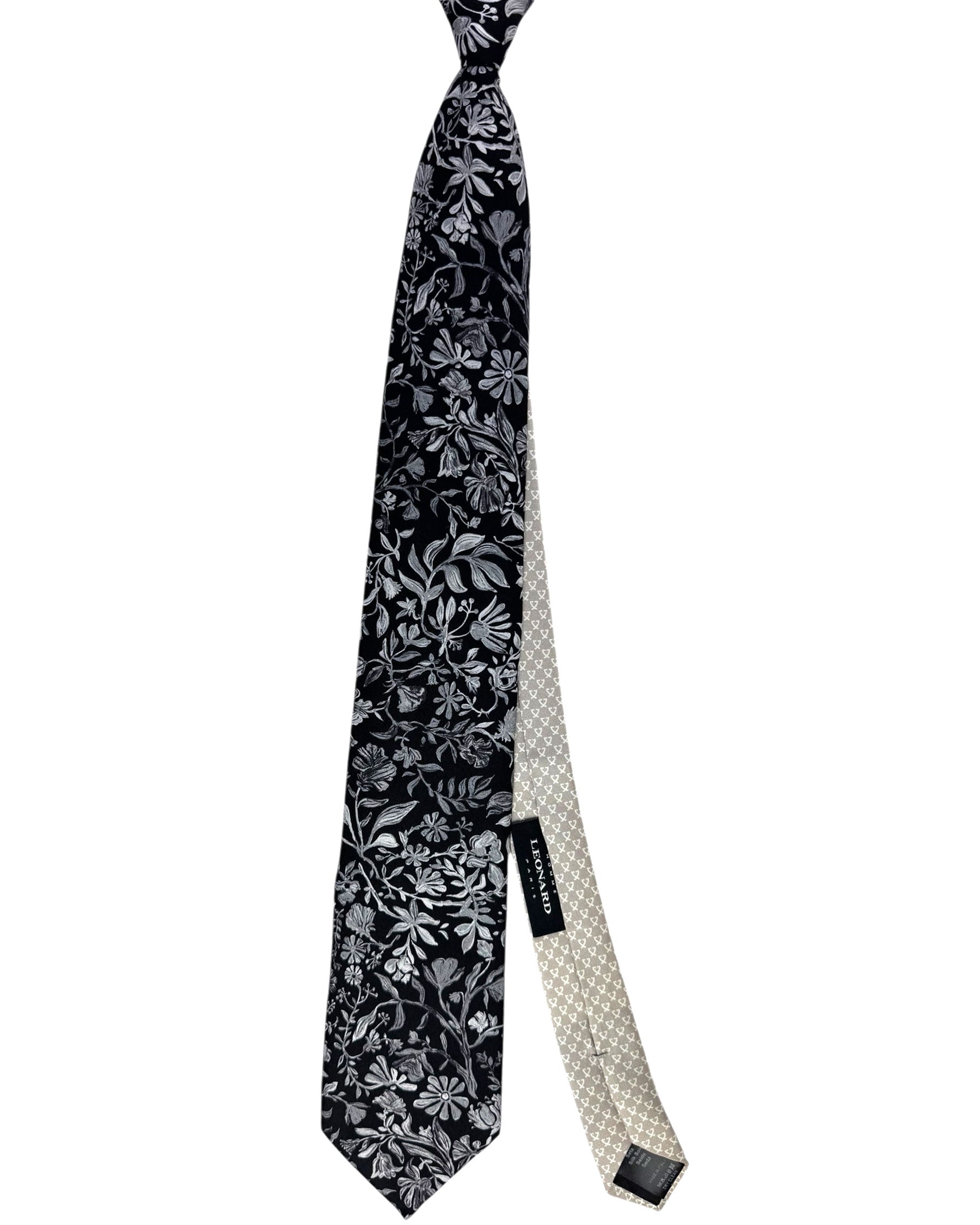 Leonard Paris Silk Tie Black Floral New